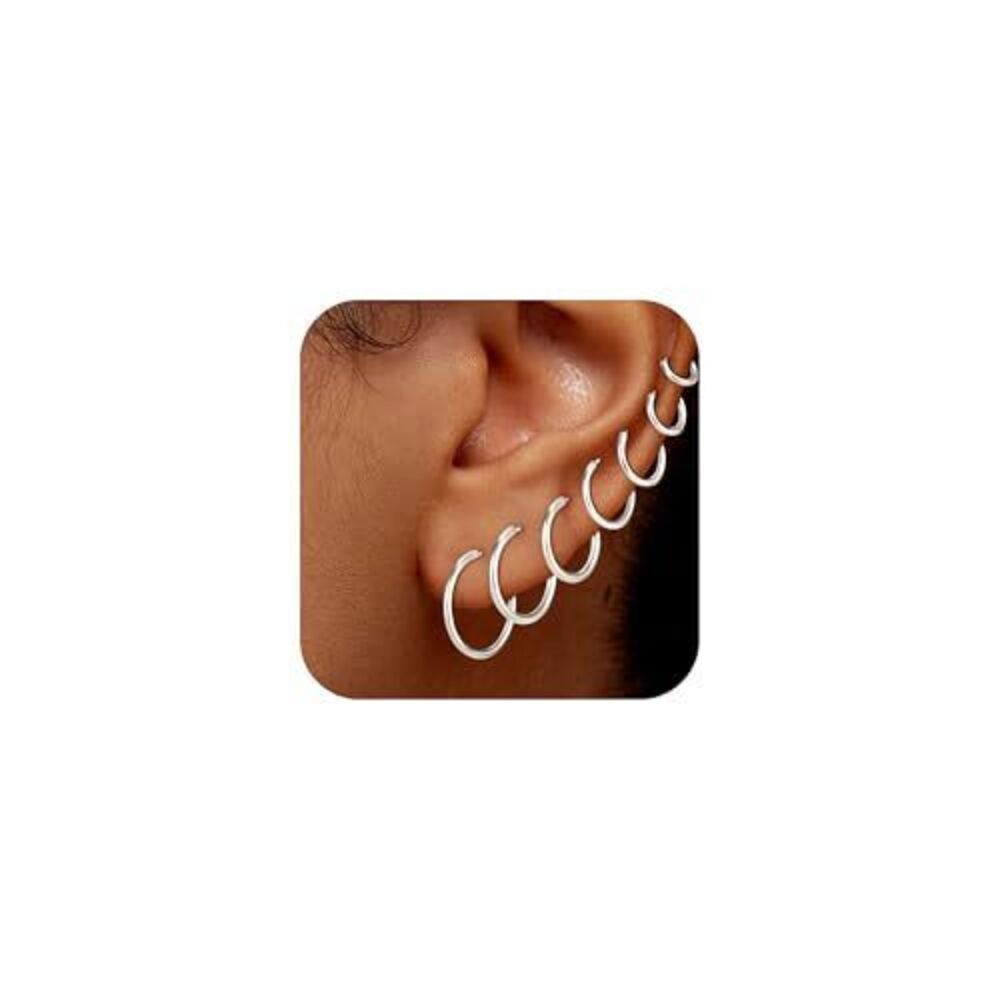 3599 7 Pairs Gold Hoop Earrings - 18K Whited Gold Plated Hoop Earrings Set
